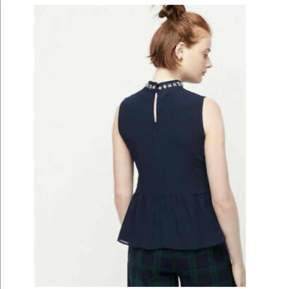 J.Crew NWT Navy Blue jeweled neck peplum top - Picture 6 of 6